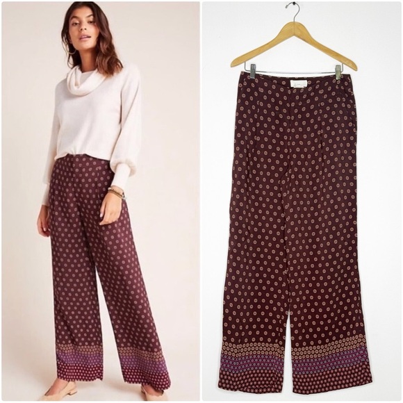 Anthropologie by Anthropologie Marsden Wide-Leg Pants – Size 4, Burgundy - Picture 1 of 8